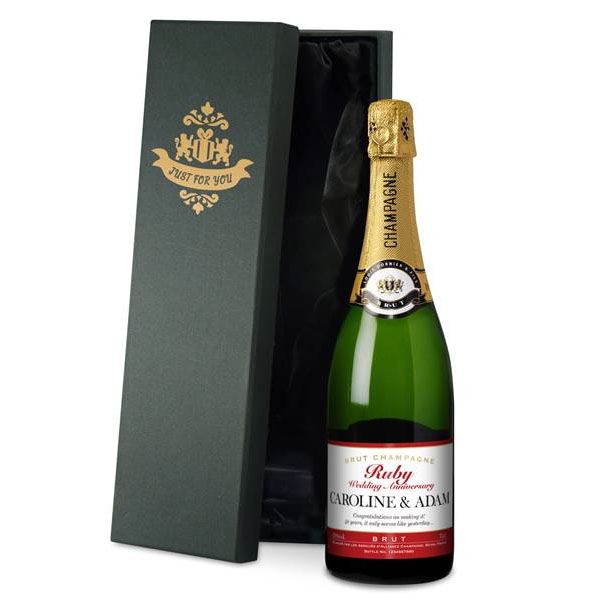 Personalised Ruby Anniversary Champagne Gold Gift Carton