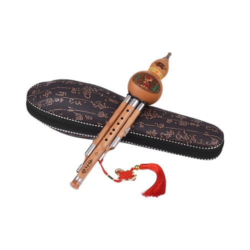 Agudo C-Key Hulusi Cucurbitáceas Flauta Botella Calabaza de Seda Tubos de Bambú Chino Tradicional Instrumento con Nudo chino Carry Case para Principiantes Regalo Musical