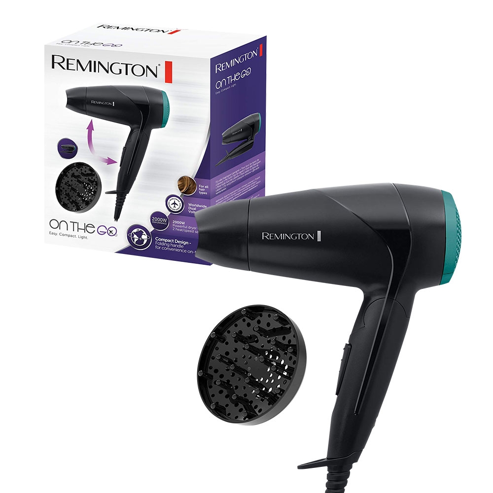 Remington Folding Travel Hairdryer with Mini Concentrator and Diffuser, Worldwide Voltage - D1500