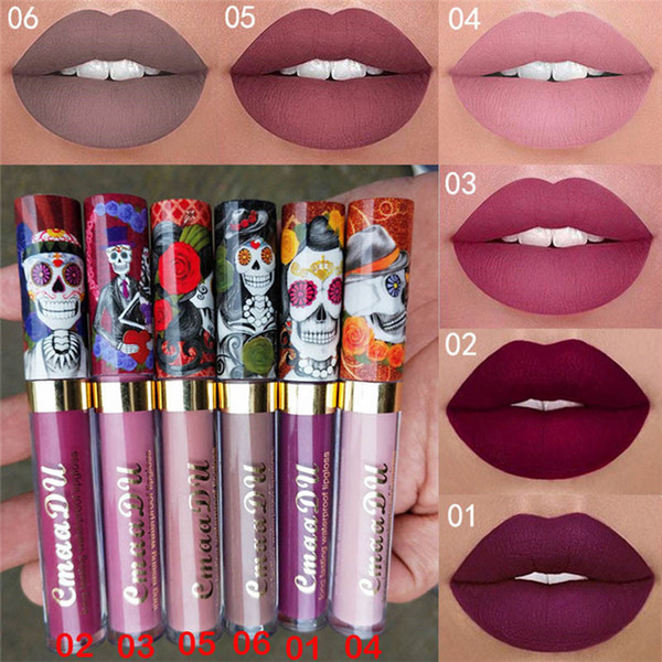 cmaadu matte 6 colors liquid lipstick waterproof and long-lasting skull tupe lipgloss makeup dhl 120pcs