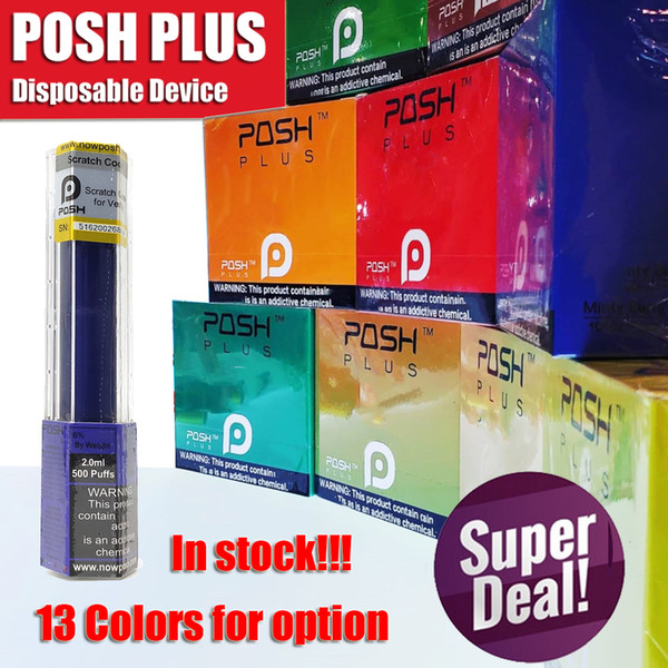 Newest POSH PLUS Disposable Device 13 Color Kit Vape Pen Bar 280mAh 2.0ml 500Puffs Pod Cartridge Starter Kit Disposable Portable E cig Vapor