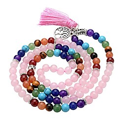 7 chakra buddha mala prayer beads 108 meditation healing multilayer bracelet/necklace w/tree of life tassel charm (rose quartz) Lightinthebox