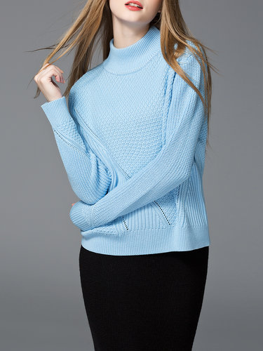 Solid Turtleneck Long Sleeve Knitted Sweater