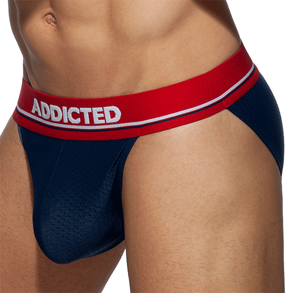 Addicted Cockring Mesh Tanga Briefs - Navy Blue S