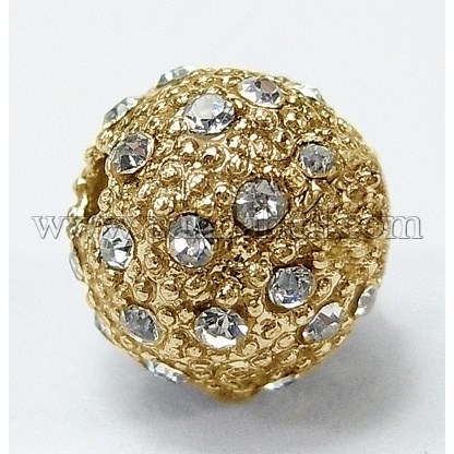 Rhinestone Beads, Alloy, Grade A, Round, Golden Color, Size: about 8mm in diameter, hole: 1.5mm
