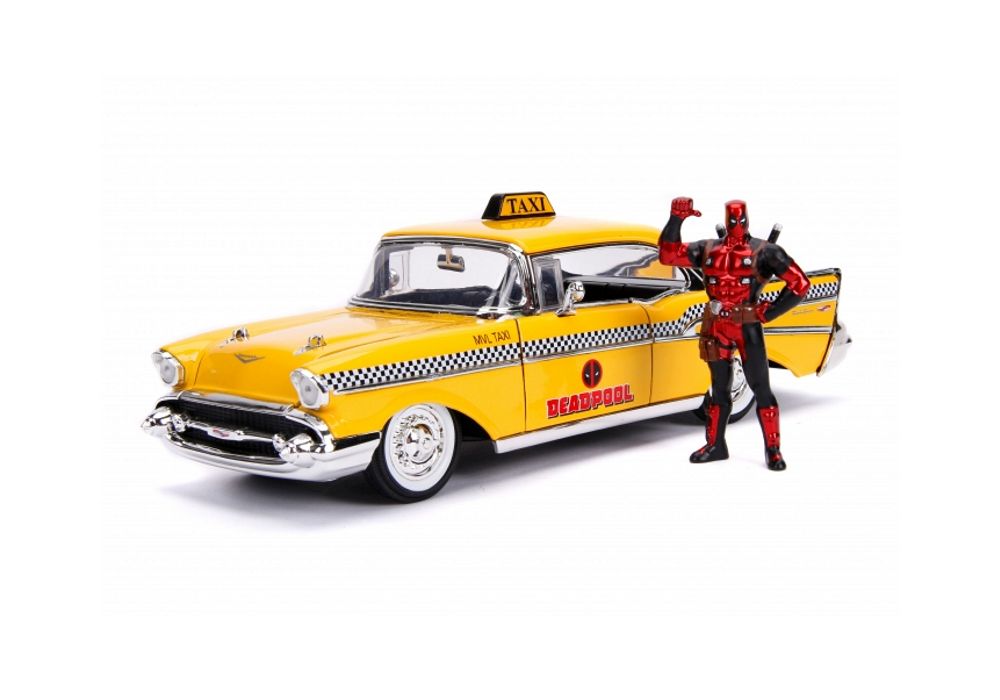 Chevrolet Bel Air Taxi Diecast Model with Deadpool Figure from Deadpool