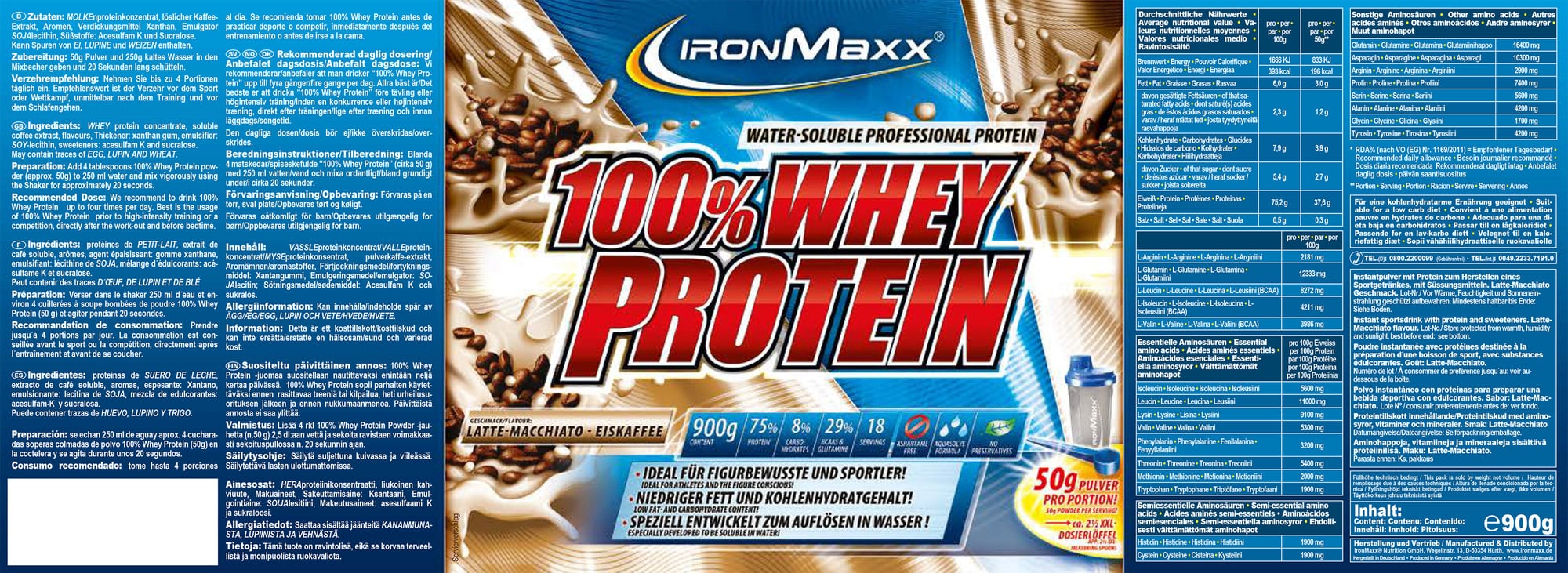 ironMaxx 100% Whey Protein 900g Beutel - Latte Macchiato