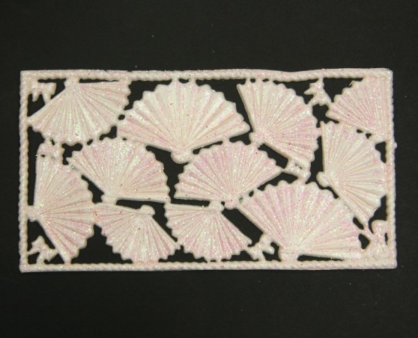Wachsornament-Platte Fächer, 16 x 8 cm, hellrosa-perlmutt mit Glimmer