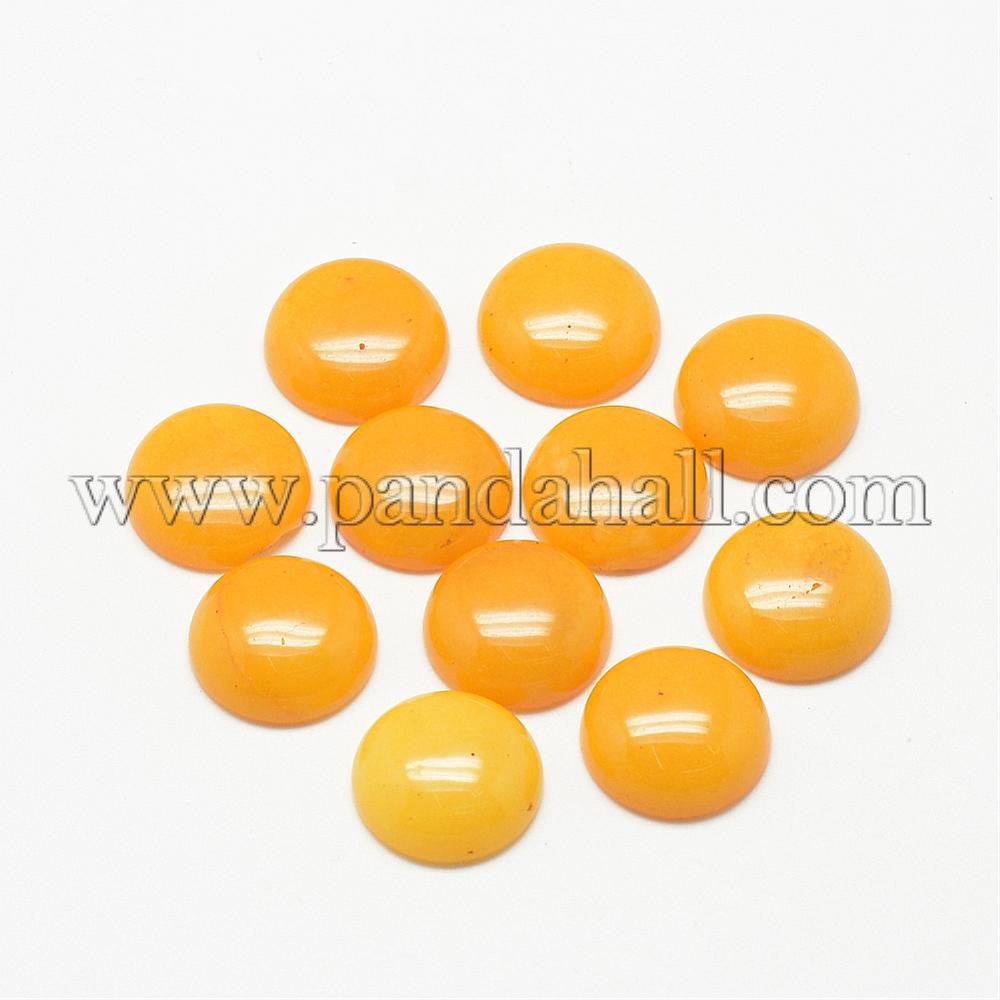 Natural White Jade Cabochons, Dyed, Half Round/Dome, Gold, 6x3~4mm
