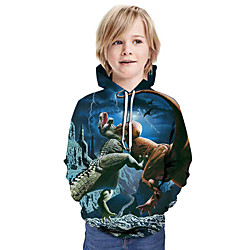 Kids Boys' Active Dinosaur 3D Graphic Animal Print Long Sleeve Hoodie  Sweatshirt Navy Blue