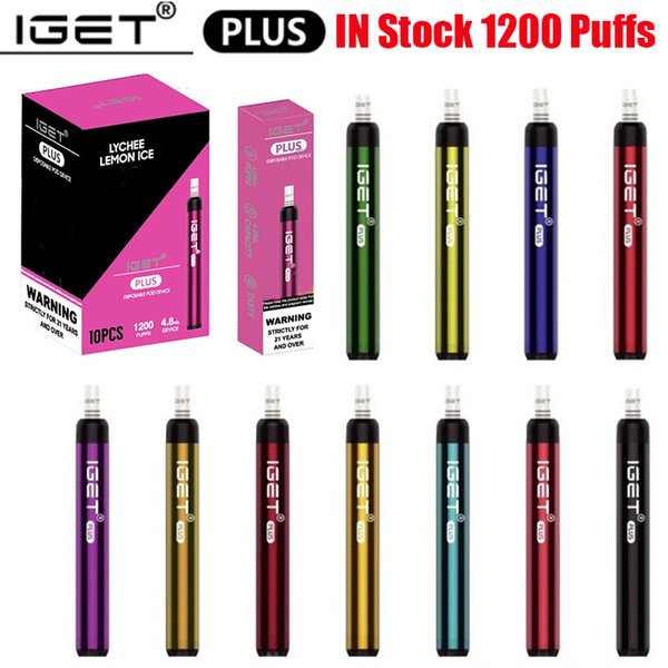 Original Iget Plus Disposable Pod Device Kit 1200 Puffs With Filter Tips 650mAh Battery Prefilled 4.8ml Cartridge Vape Stick Pen VS Shion XXL 100% Authentic