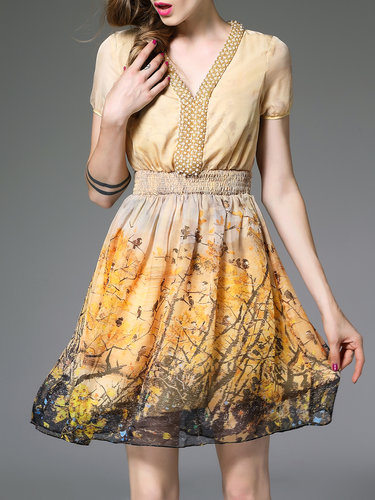 Yellow Plain Casual Polyester Mini Dress