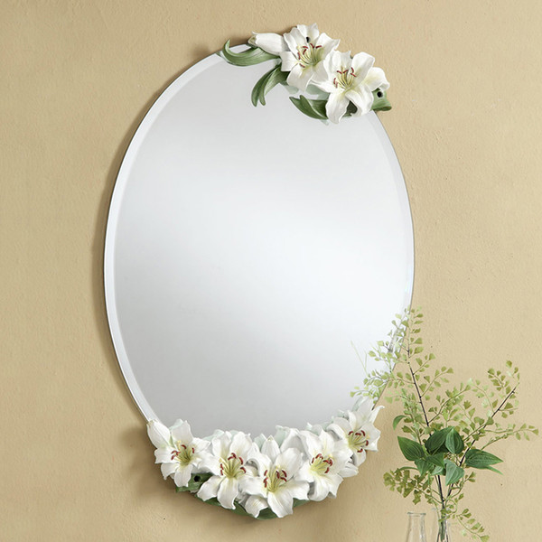 the european design,lilies wall mirror,noble and elegant,decoration for wedding room, white/pink