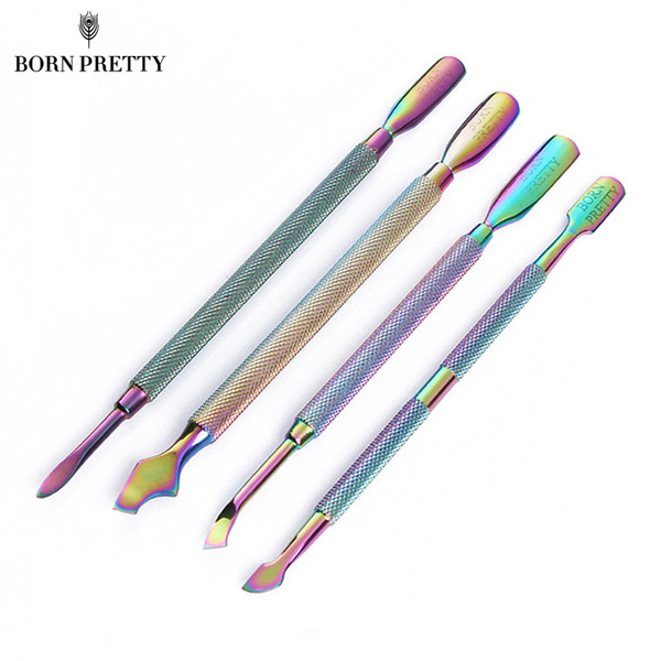 born pretty dual-ended chameleon nail cuticle pusher remover rainbow stainless steel manicure nail art tool 4 patterns