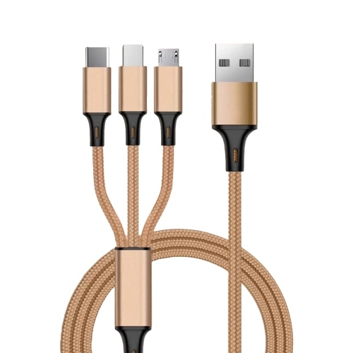 Cordon de charge 3-en-1 Cordon de charge USB universel tressé en nylon compatible avec les appareils i-Product/Type-C/Micro USB, Rouge