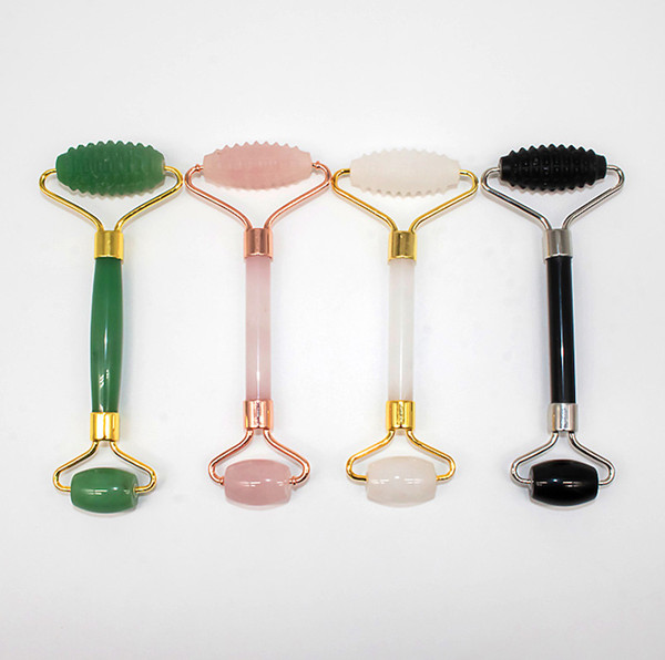 Face Roller Facial Massager Serrate Double-Head Jade Crystal powder Obsidian Dongling jade White jade Massage Roller Beauty Tool free DHL