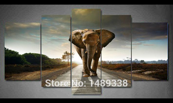 5 Panel Elephant Painting Wall Art Picture Home Decoration Living Room Print Painting Modern Canvas Prints Framed Art F/463