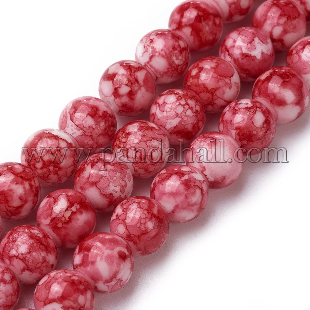 Spray Painted Glass Beads Strands, Dyed, Round, FireBrick, 10~10.5mm, Hole: 1.2mm; about 38pcs/strand, 14.7