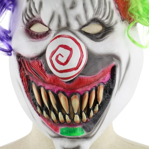 Latex Full Head Scary Toothy Clown Mask with Hat and Hair for Halloween Masquerade Costume