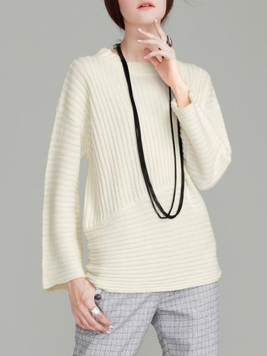 Ribbed Long Sleeve Casual Knitted Sweater