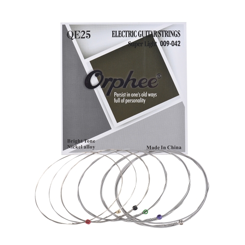 Corde de guitare électrique Orphee QE25 6pcs / Set (.009-.042) Tension de lumière super légère en alliage de nickel hexagonale