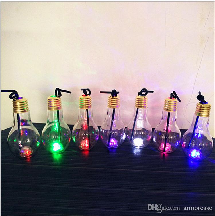 Newest LED Bulb Shaped Bottle 500ml 400ml Luminous Bottles Lamp Lighting Water Cups Multicolor Lights Juice Milky Tea Cup LED Containers