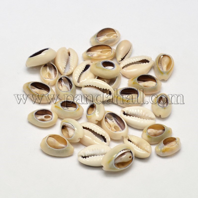Cowrie Shell Beads, No Hole, PaleGoldenrod, 13~16x8~10x5mm; about 1100pcs/500g