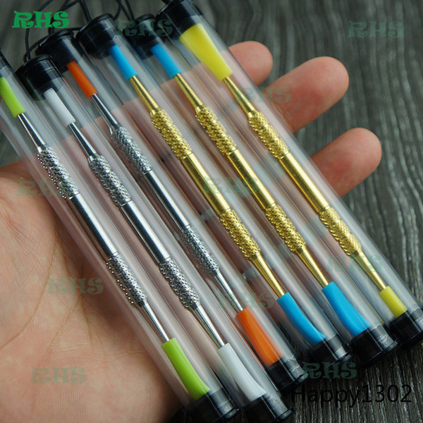100pcs Wax dabbers Dabbing tool with silicone tips 120mm glass dabber tool Stainless Steel Pipe Cleaning Tool