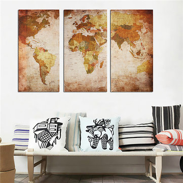 Retro World Map Frameless Picture Canvas Print Wall Art Painting Bedroom Living Room Home Decor
