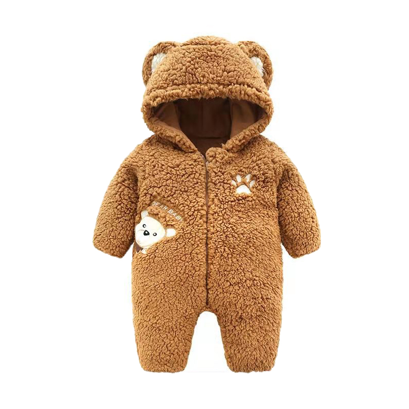 Baby 3D Ears Design Bear Print Hooded Long-sleeve Jumpsuit