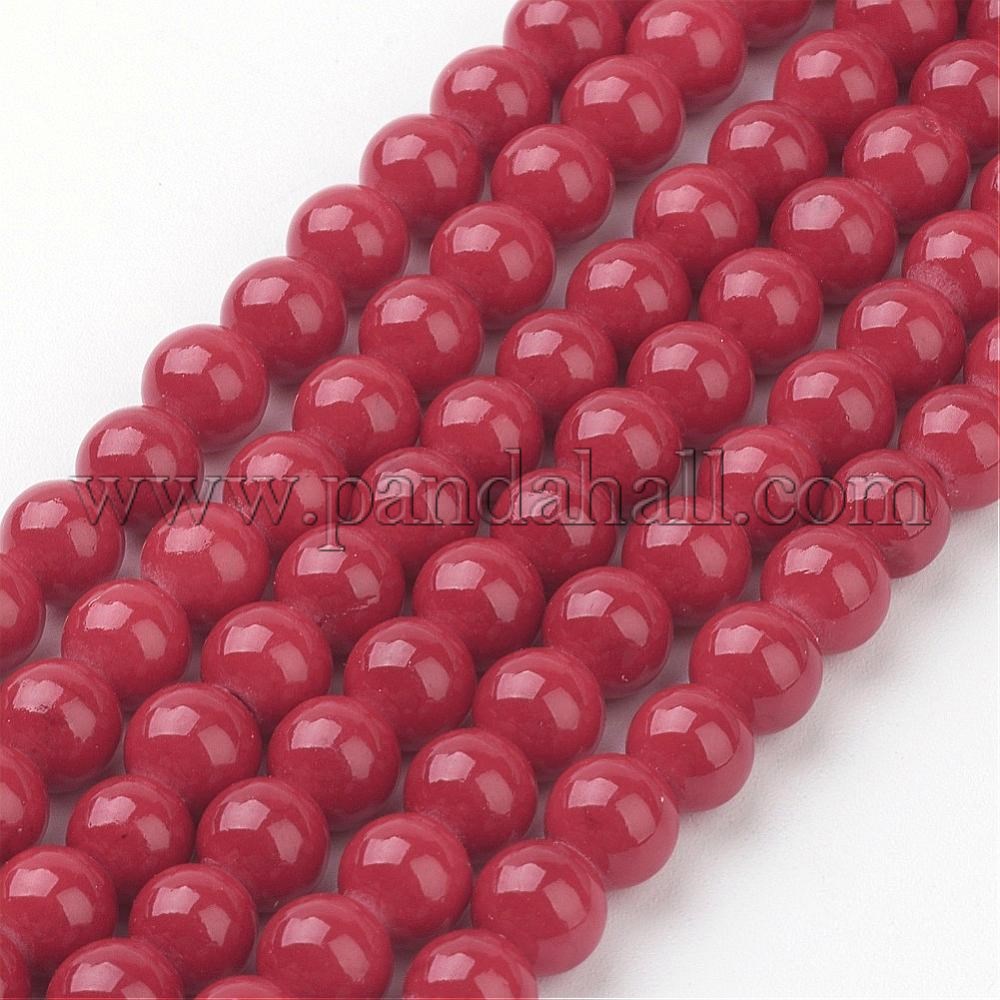 Natural Mashan Jade Round Beads Strands, Dyed, DarkRed, 6mm, Hole: 1mm; about 69pcs/strand, 15.7
