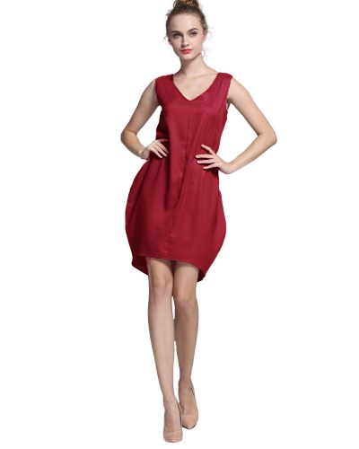 New Fashion Women Tank Mini Dress V Neck High Low Hem Loose Casual Asymmetric Shift Dress
