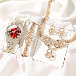 6pcs/set Women's Watch Luxury Rhinestone Quartz Watch Vintage Star Analog Wrist Watch  Jewelry Set Gift For Mom Her miniinthebox