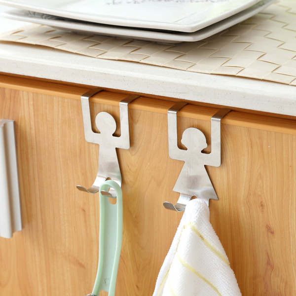 2pcs/lot stainless steel over door tableware hooks kitchen cabinet drawer clothes holder hanger storage organizer hooks rails