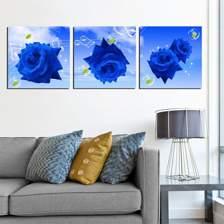 unframed 3 Pieces picture free shipping Canvas Prints Blue rose LOVE chinese characters Calla Lily Cartoon apple Wooden pier Dandelion