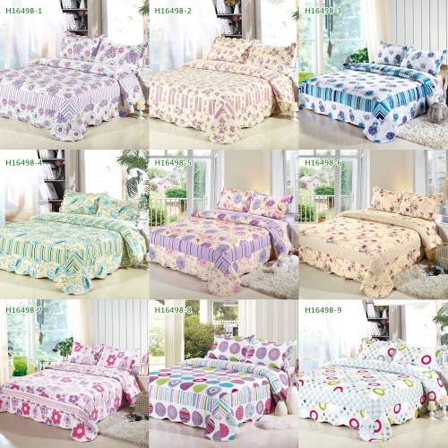 3Pcs Bedding Set 230 * 230 CM  Printed Flower Plant Cording Pattern Polyester Fiber Patchwork Quilt Comforter Pillow Cases Bedclothes Home Textiles