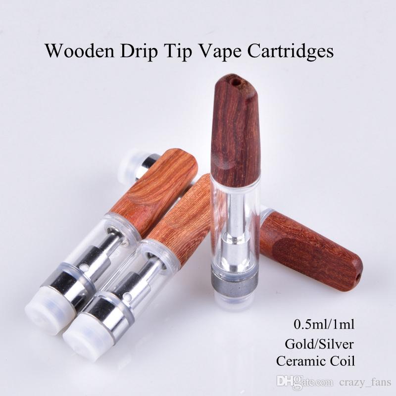 New Style Wooden Drip Tip Vape Cartridges Empty Vaporizer Pen Cartridges Glass Tank Ceramic Coil Thick Oil Cartridges For 510 Thread Battery