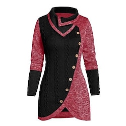 Women's Pullover Sweater Jumper Stand Collar Ribbed Knit Polyester Patchwork Button Fall Winter Daily Going out Weekend Stylish Casual Soft Long Sleeve Color Block Black Light Green Wine L XL 2XL Lightinthebox