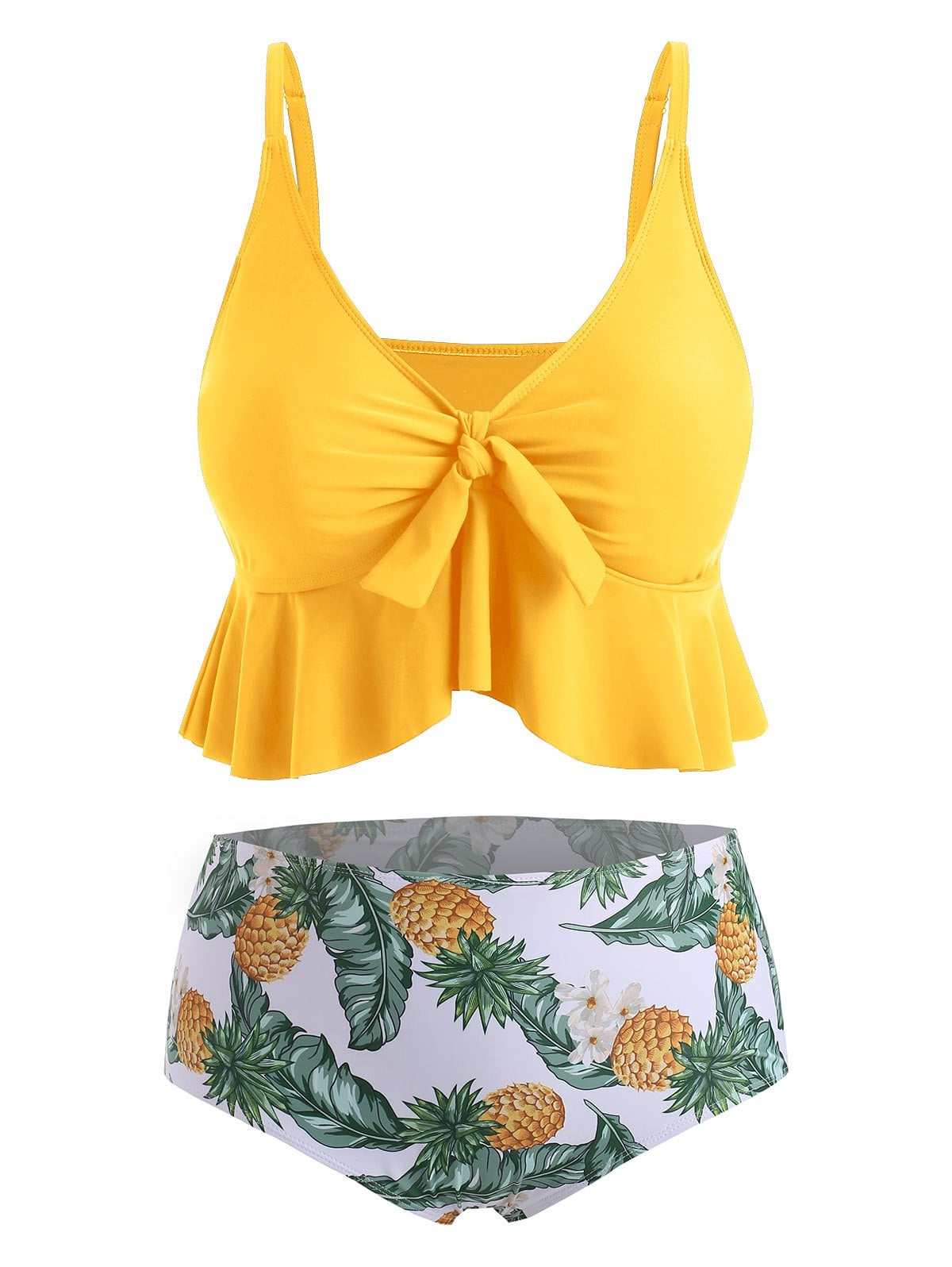 Plus Size Polka Dot Pineapple Floral Ruffle Bikini Set