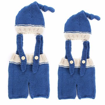 Newborn Baby Girls Boys Crochet Knit Blue Costume Photo Photography Prop Outfits