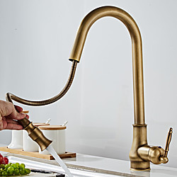 SingleHandleKitchenFaucet,Antique Copper One Hole Pull out/Pull down Widespread Brass Faucet Body with Pop-upDrain andCold Hot Mixer Hoses Lightinthebox