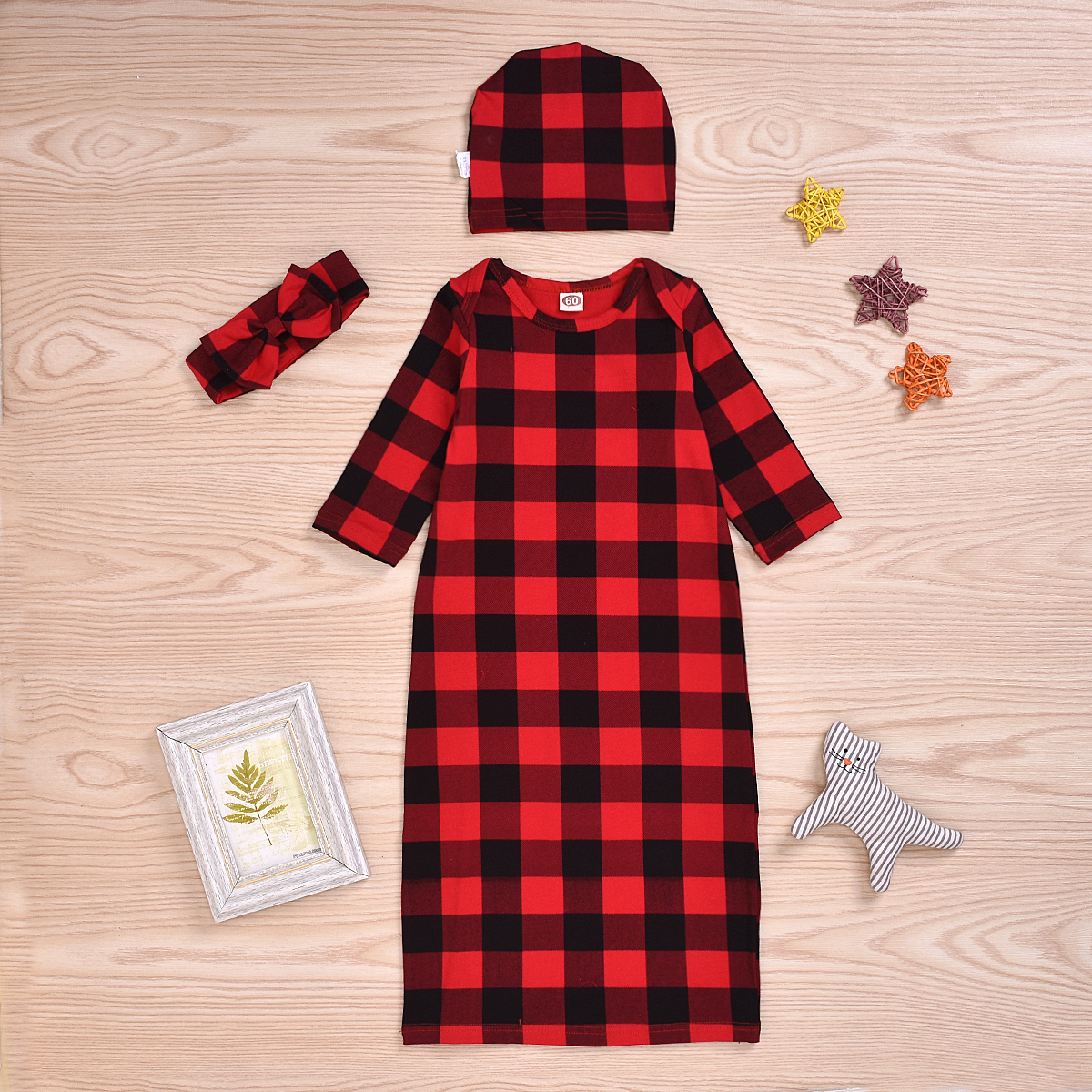 3-piece Baby Plaid Print Photography Prop Sleeping Bag Hat and Hairband Set