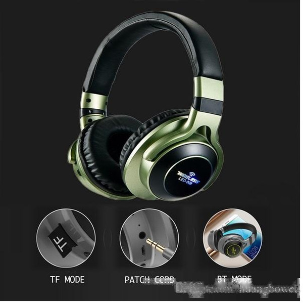 led light wireless bluetooth headphones 3d stereo earphone with mic headset support tf card fm mode audio jack