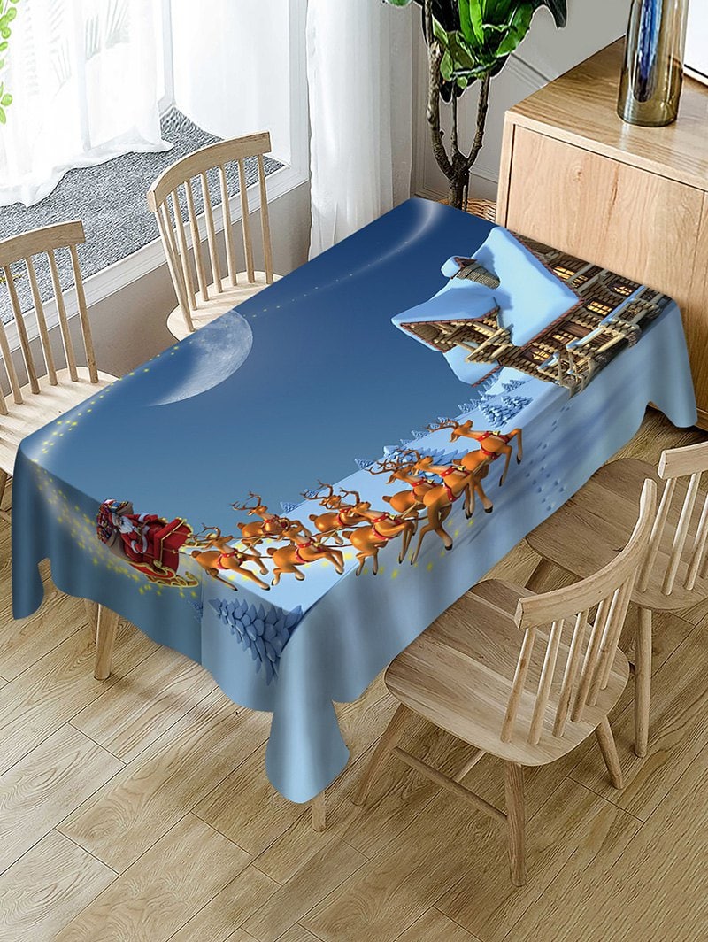 Christmas Sleigh Deer Print Fabric Waterproof Table Cloth