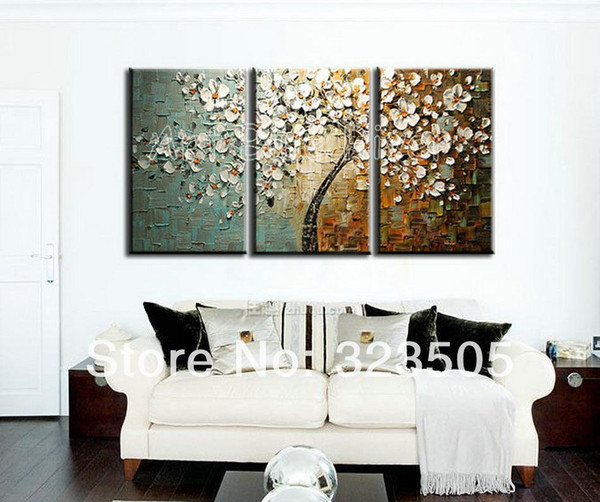3 piece canvas wall art modern abstract wall panel textured white cherry blossom oil painting set home decoration ing