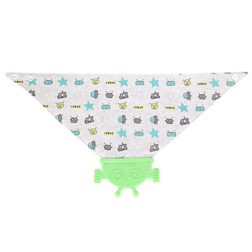 Comfortable Soft Baby Silicone Saliva Pocket Feeding Teethers Bibs BPA Free Infant Toddlers Cotton Teething Towel Cute Robot-shaped Cartoon Style