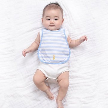TUBENG Soft Baby Solid Striped Three-Layer Waterproof O-Neck Bib