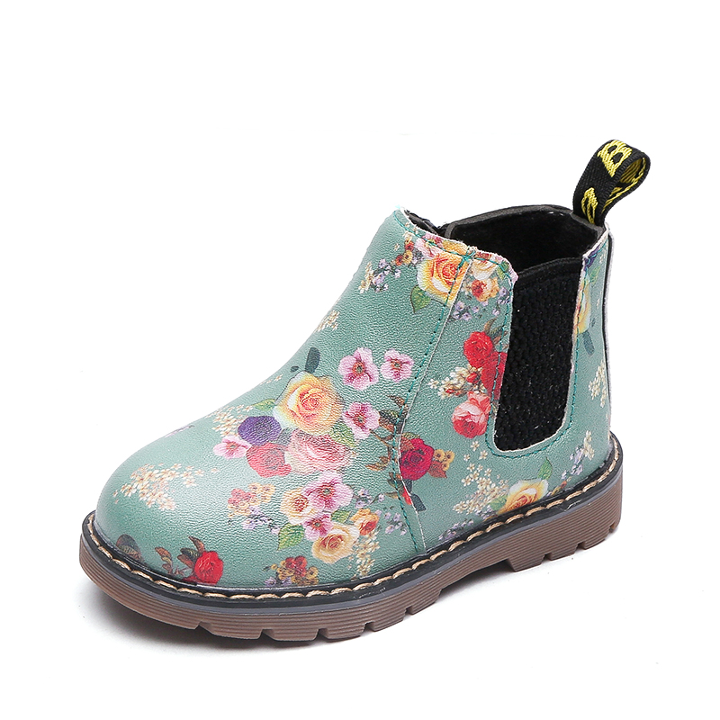 Toddler Girl Pretty Floral Print Fleece-lining Leather Boots