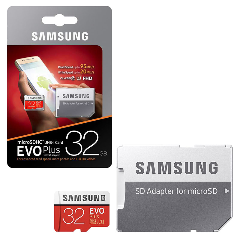 Samsung EVO Plus Micro SD SDHC Memory Card UHS-1 Class 10 95MB/s with Full Size SD Card Adapter - 32GB