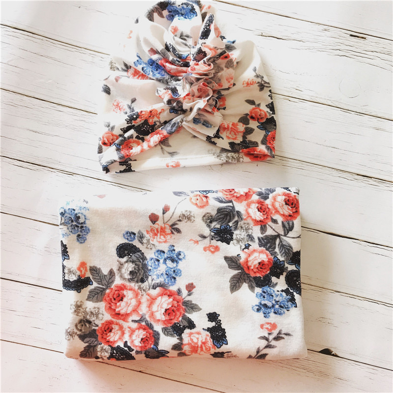 Allover Floral Swaddle Blanket and Hat